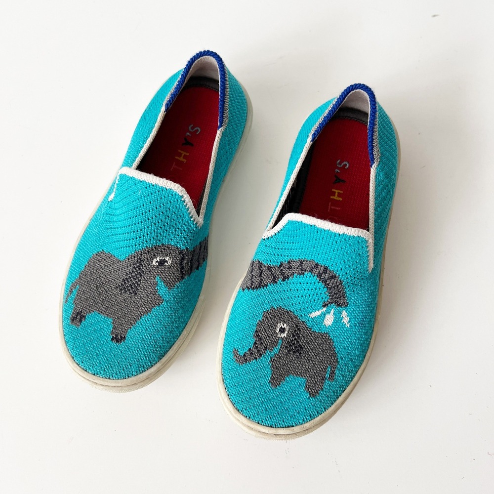 Rothy's Kids‎ The Sneaker Slip On Aqua Elephant Pattern Size 11 Shoes